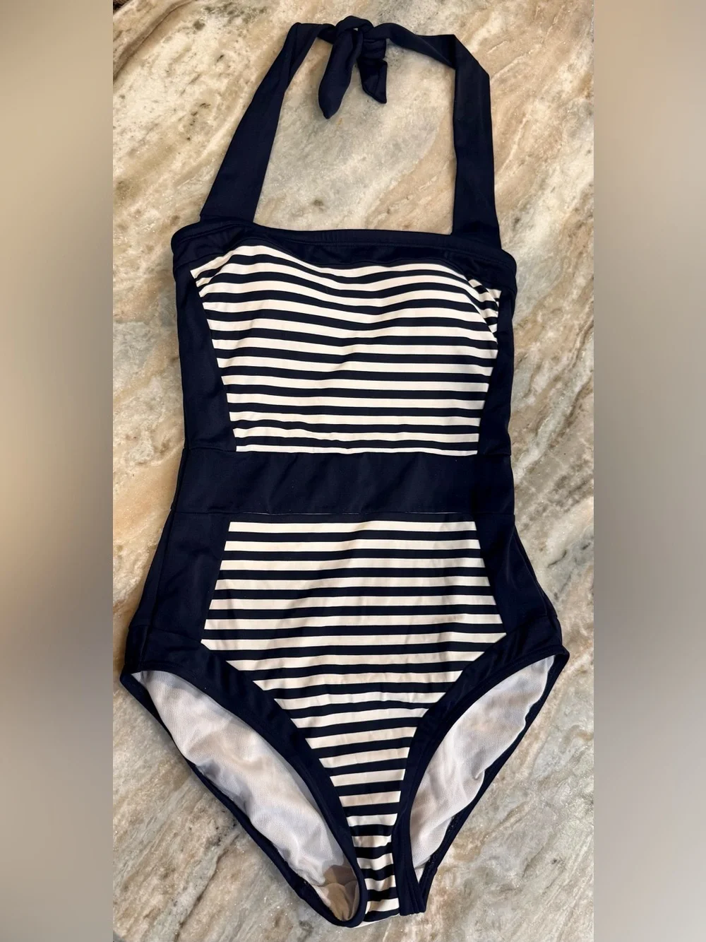 Women’s BODEN Santorini navy blue and white stripe one piece swimsuit- Size 4